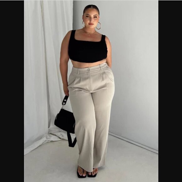 Princess Polly Curve Archer Straight Leg Taupe Trouser Pants Plus Size 14 - Picture 3 of 8